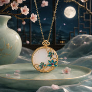 Jade-Inspired Floral Pendant Necklace for Women