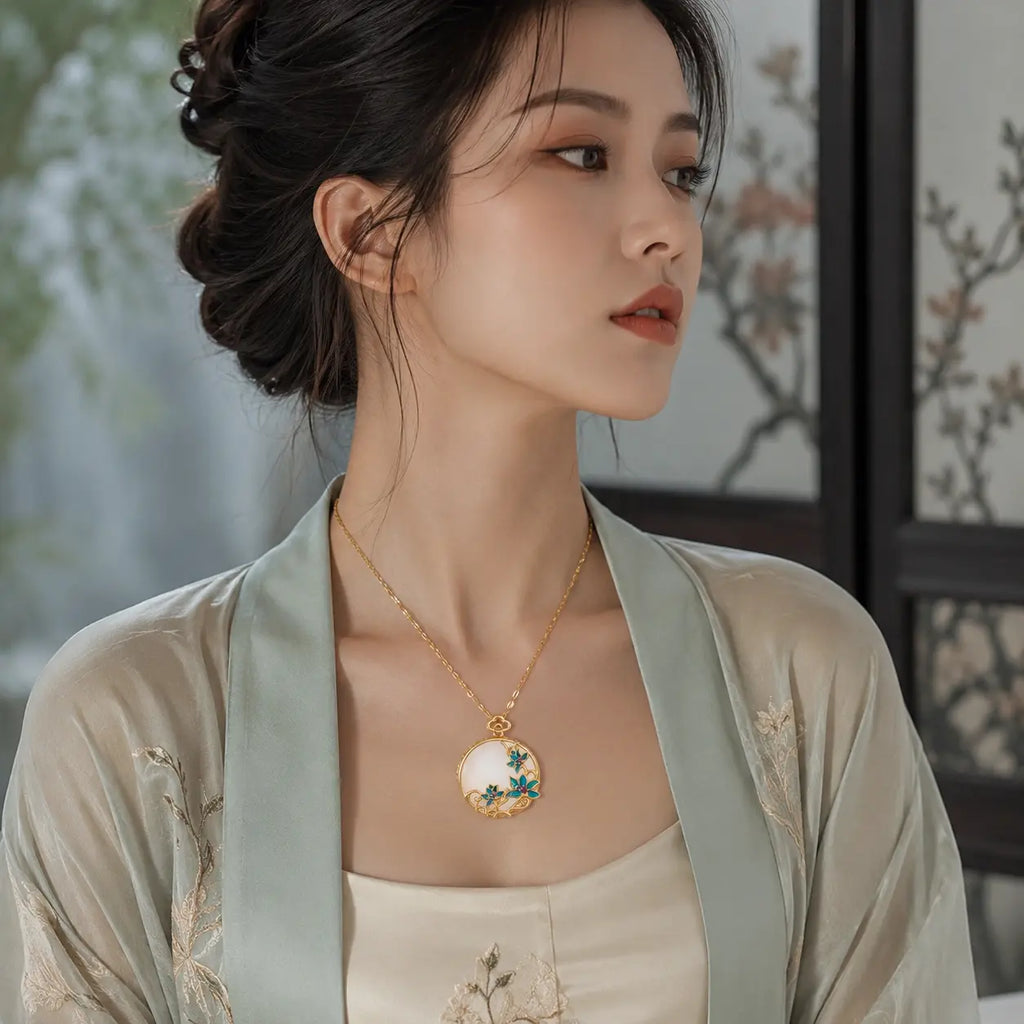 Moon Blossom Jade-Inspired Pendant Necklace