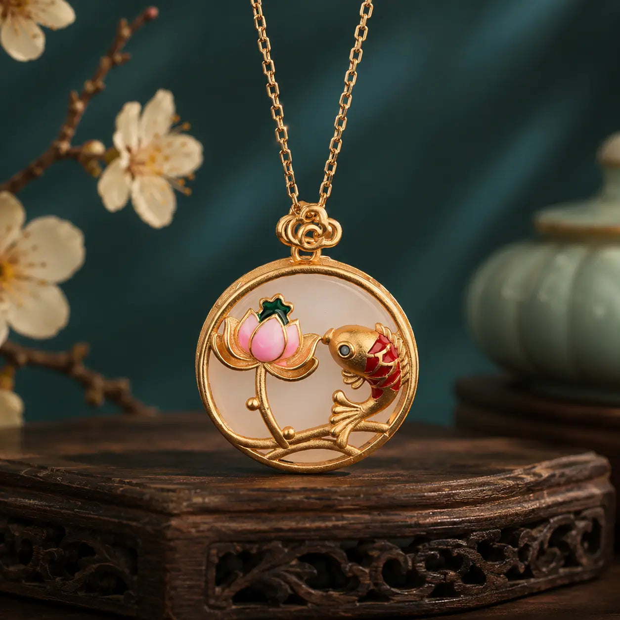 Imperial Lotus Koi Pendant Necklace
