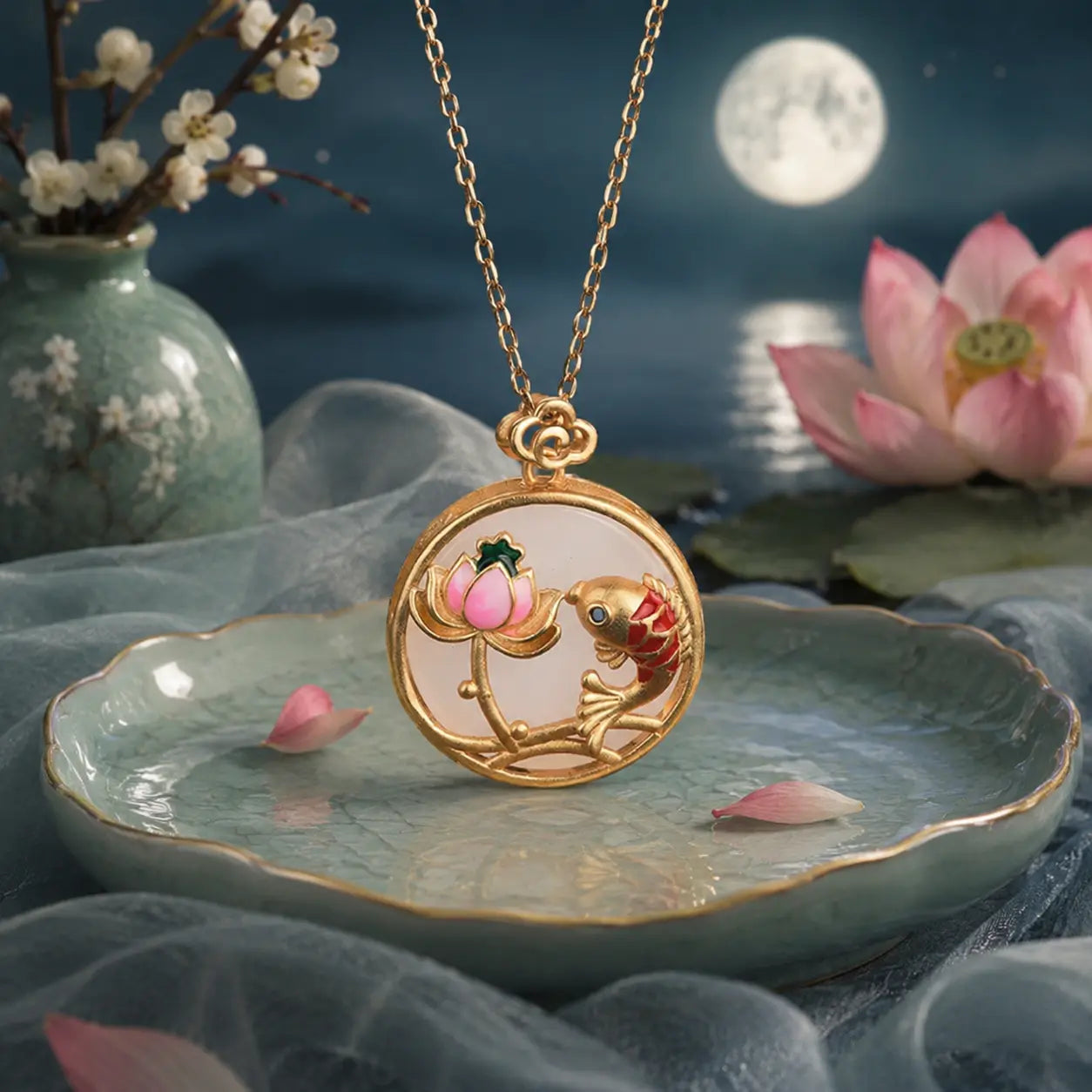 Imperial Lotus Koi Pendant Necklace