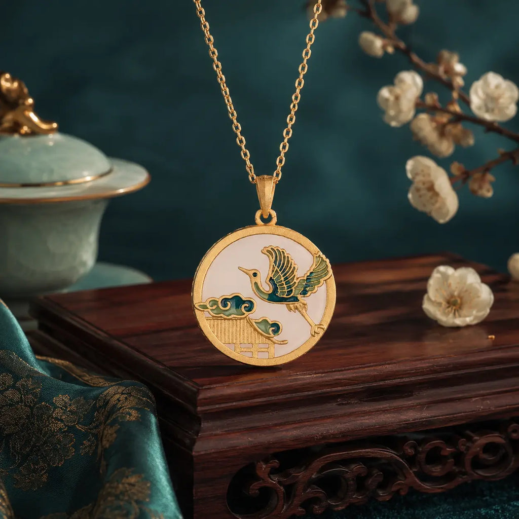 Auspicious Crane Jade-Inspired Pendant Necklace