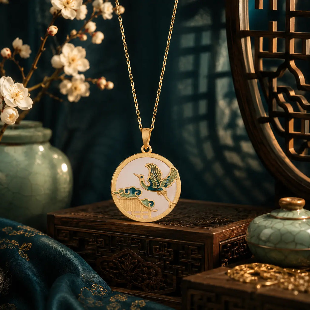 Auspicious Crane Jade-Inspired Pendant Necklace