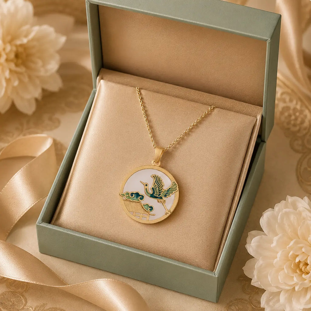 Auspicious Crane Jade-Inspired Pendant Necklace