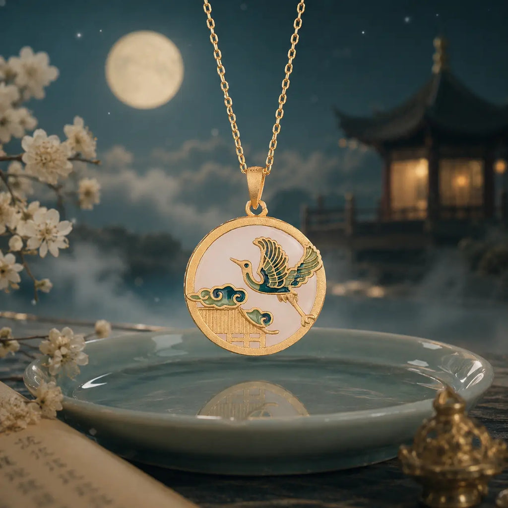Auspicious Crane Jade-Inspired Pendant Necklace
