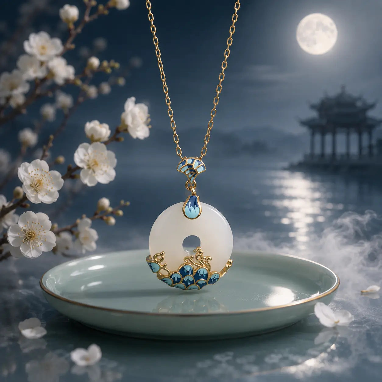Moon Wave Jade-Inspired Pendant Necklace