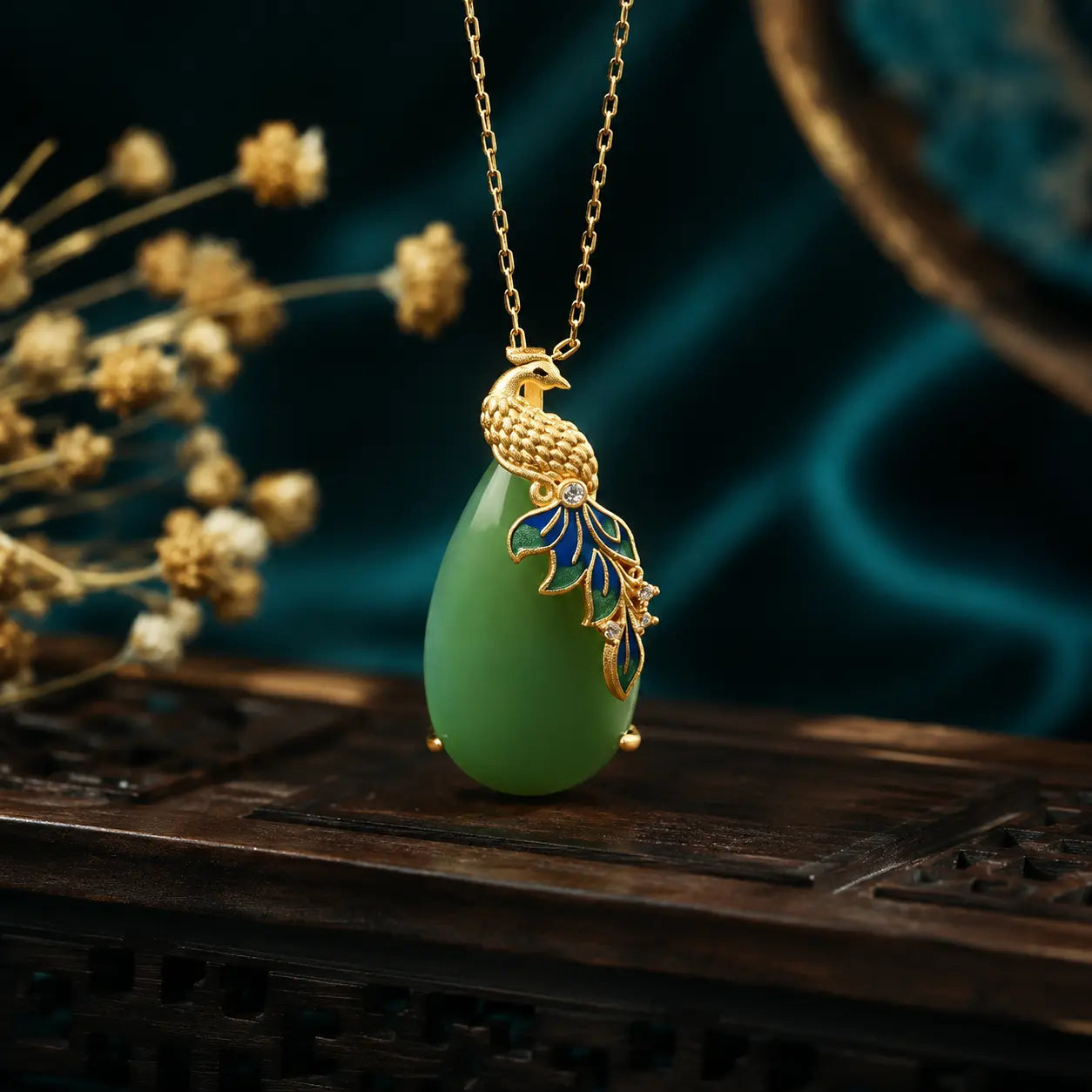 Phoenix Grace Jade-Inspired Pendant Necklace