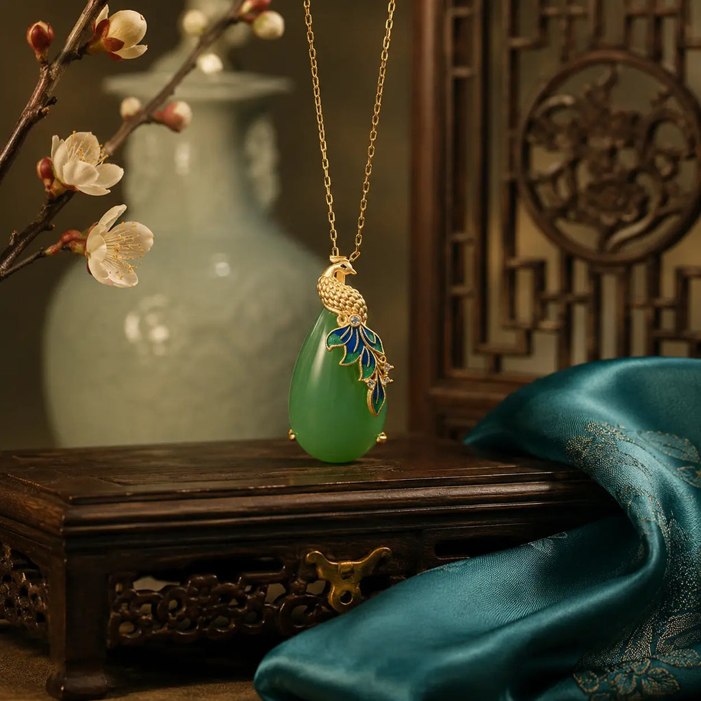 Phoenix Grace Jade-Inspired Pendant Necklace