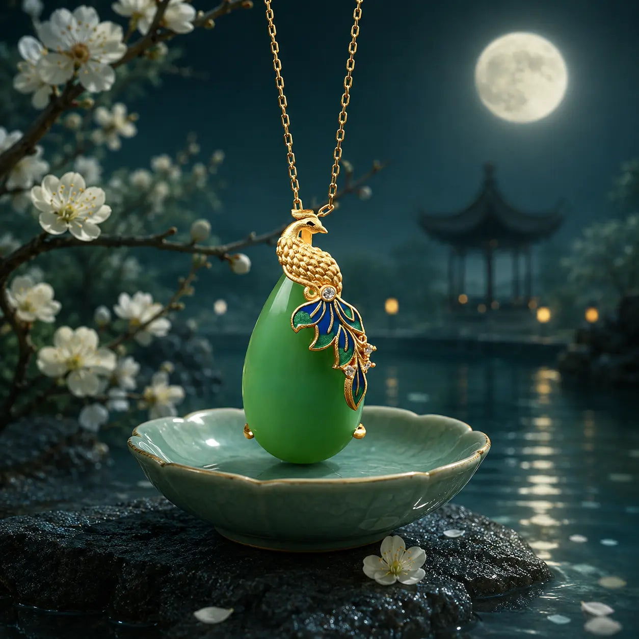 Phoenix Grace Jade-Inspired Pendant Necklace