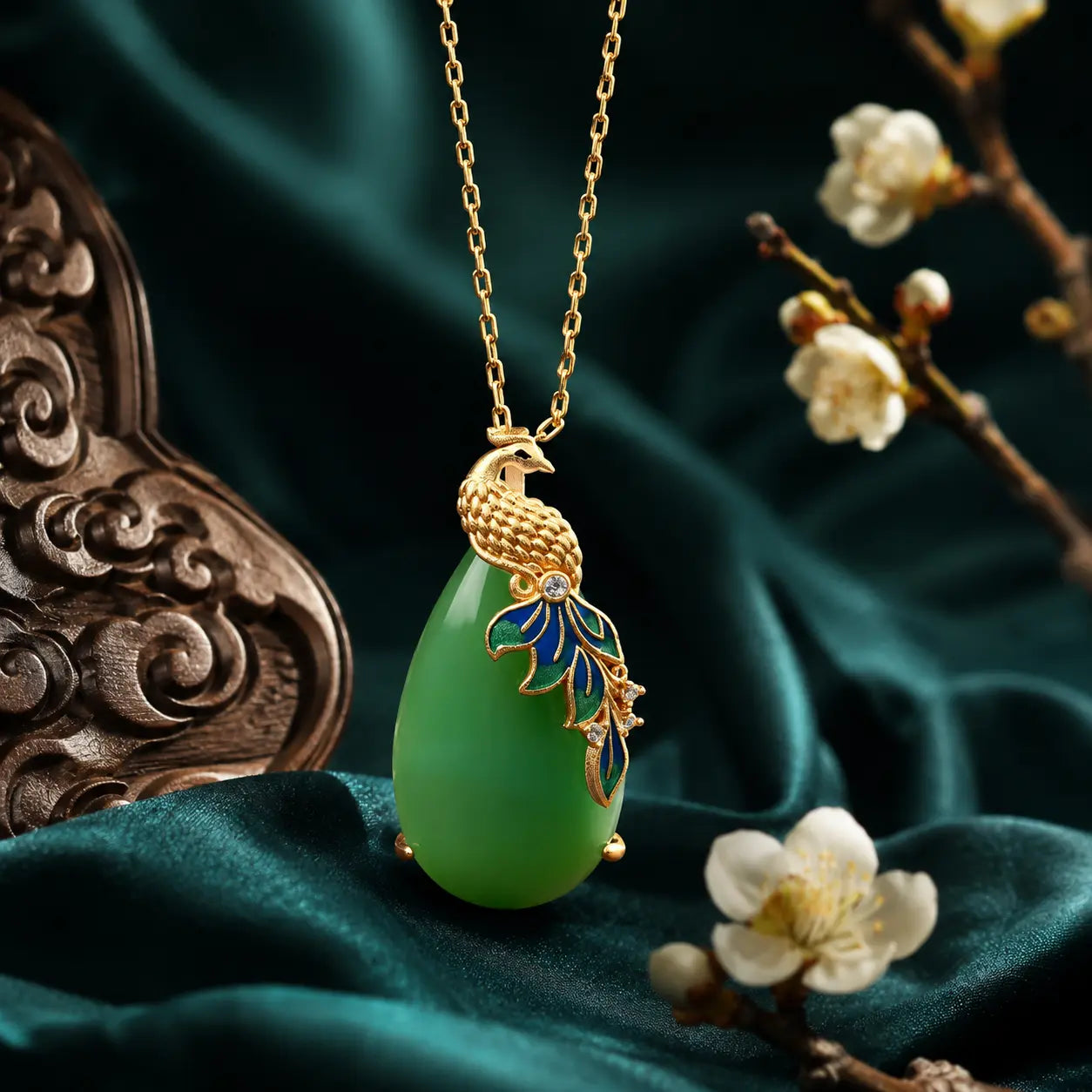 Phoenix Grace Jade-Inspired Pendant Necklace