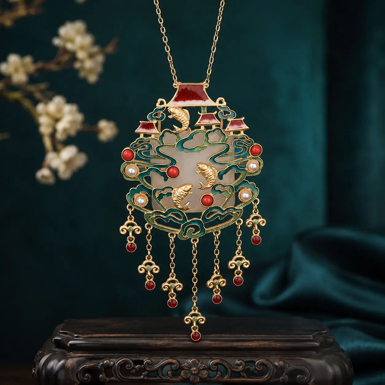 Imperial Koi Palace Lantern Pendant Necklace