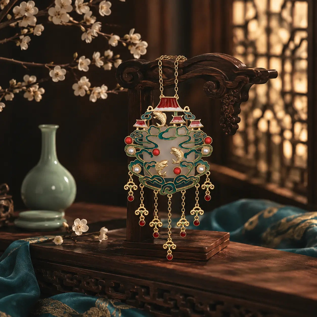 Imperial Koi Palace Lantern Pendant Necklace