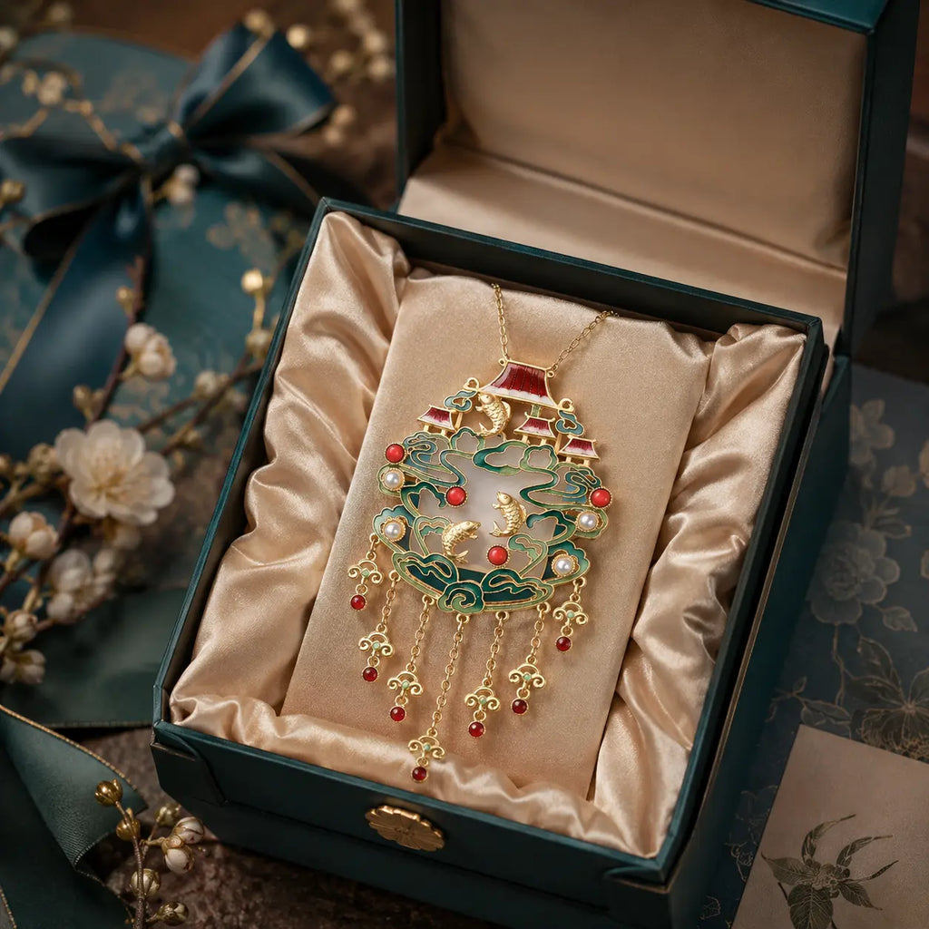 Imperial Koi Palace Lantern Pendant Necklace