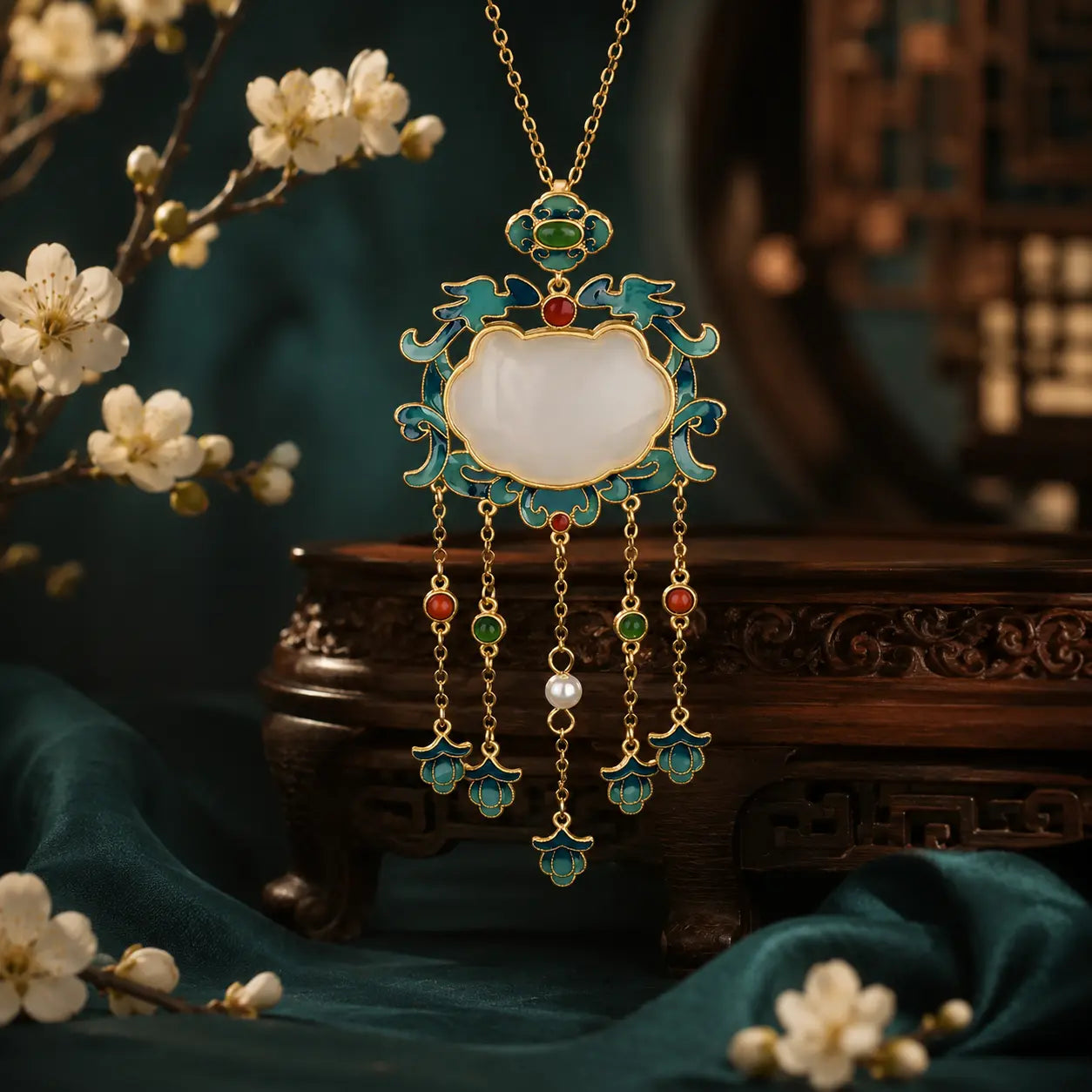 Imperial Koi Palace Lantern Pendant Necklace