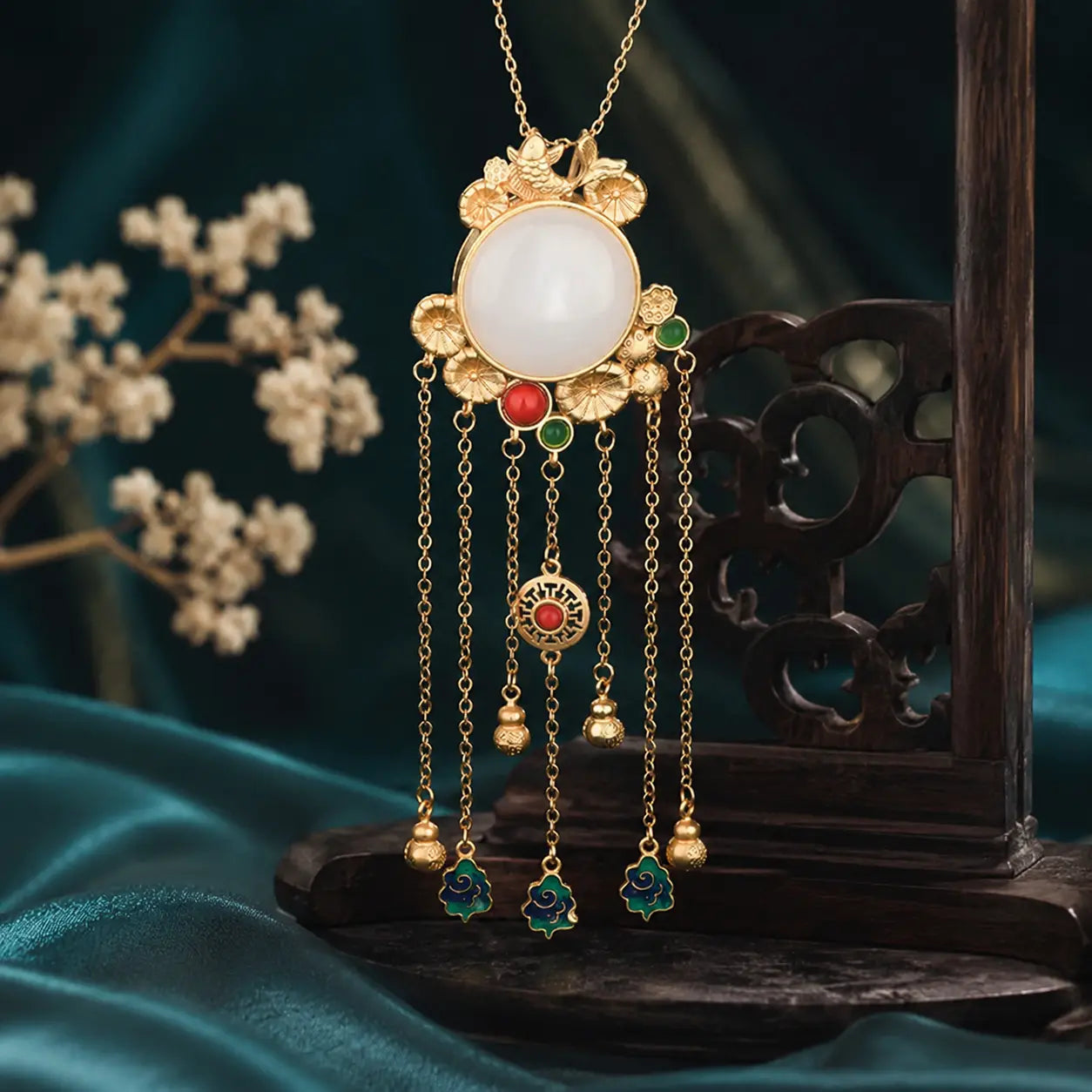 Moonlit Jade Court Tassel Pendant Necklace