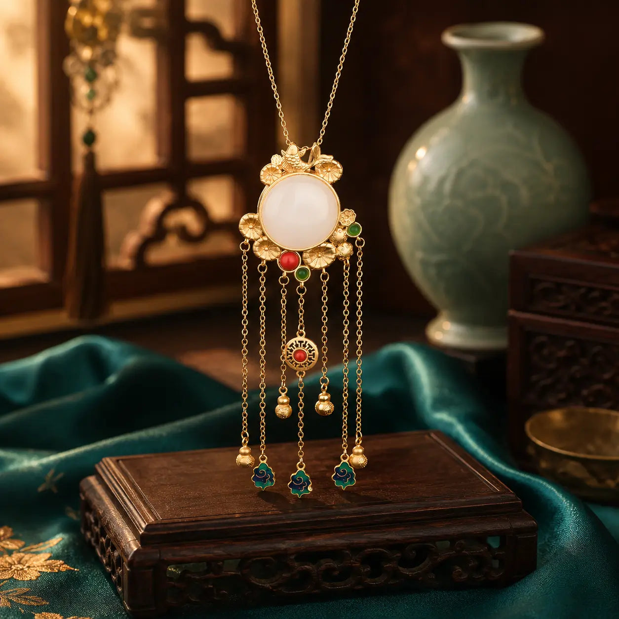 Moonlit Jade Court Tassel Pendant Necklace