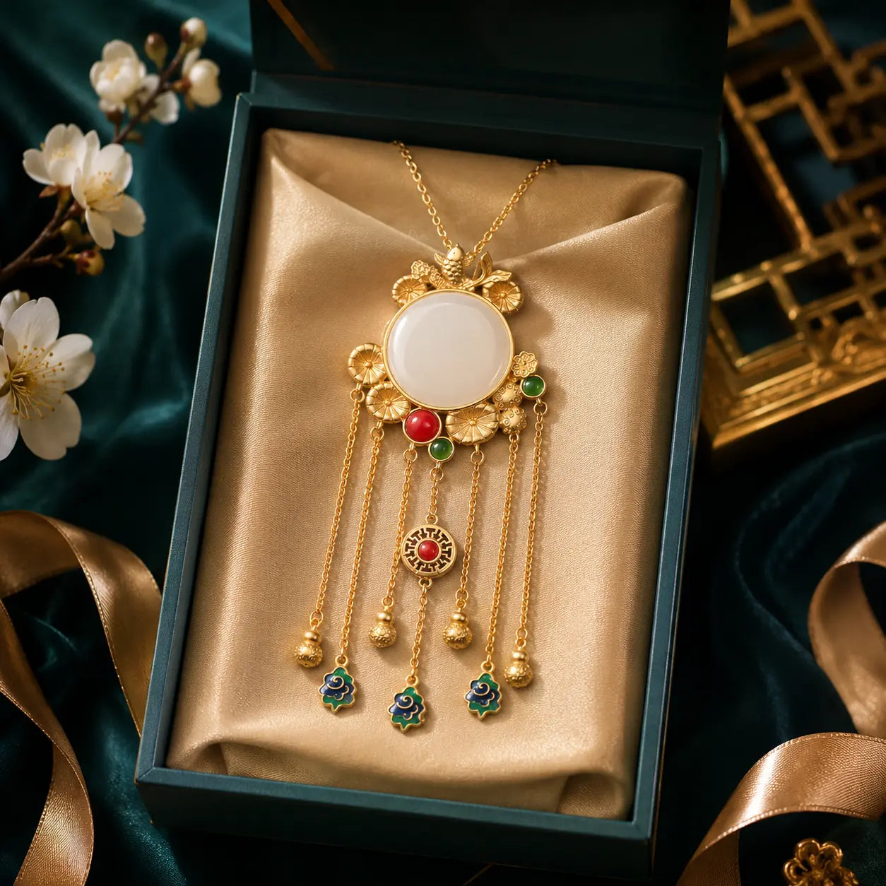 Moonlit Jade Court Tassel Pendant Necklace