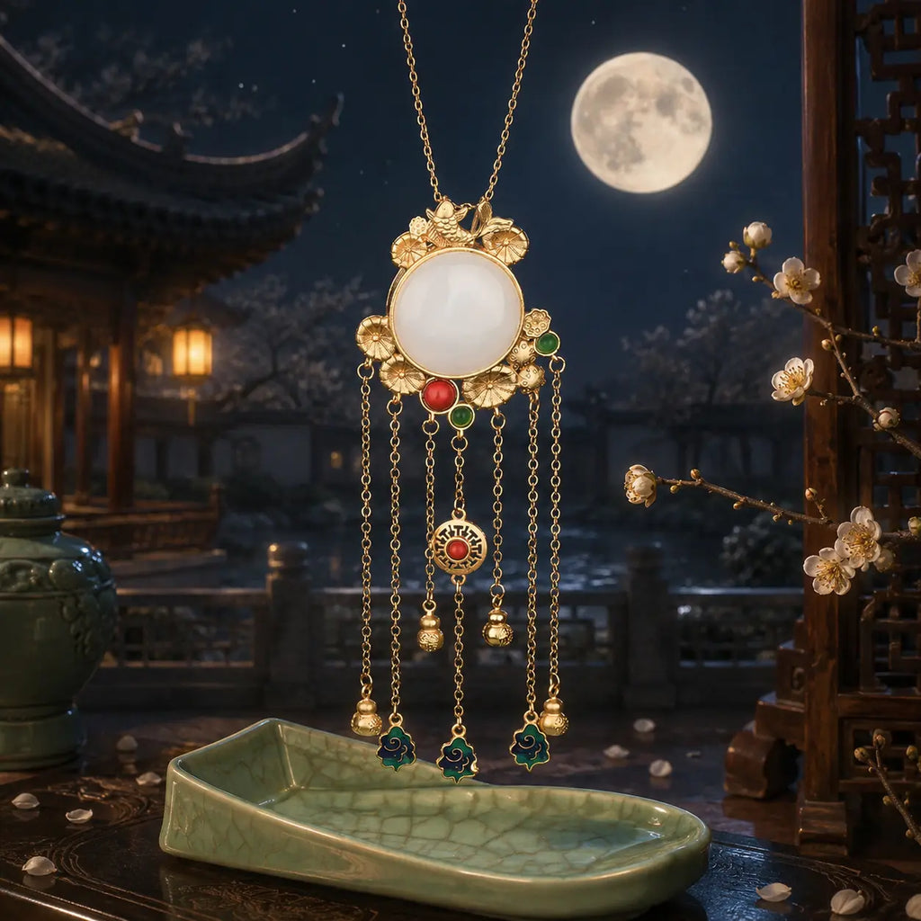 Moonlit Jade Court Tassel Pendant Necklace