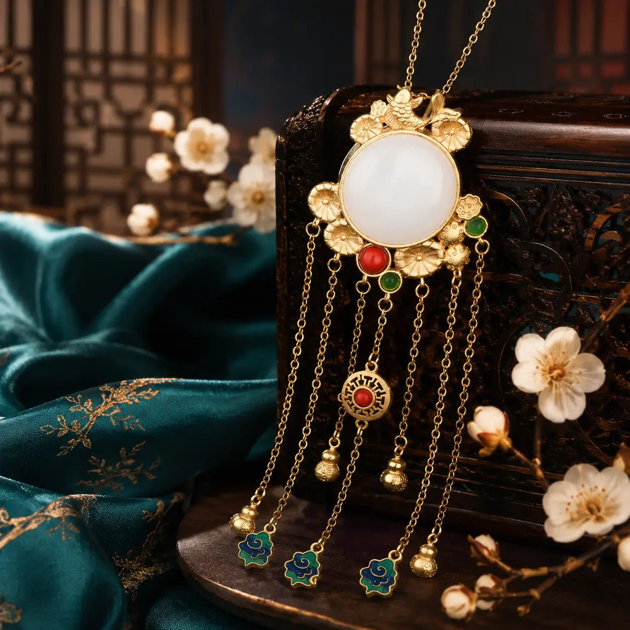 Moonlit Jade Court Tassel Pendant Necklace