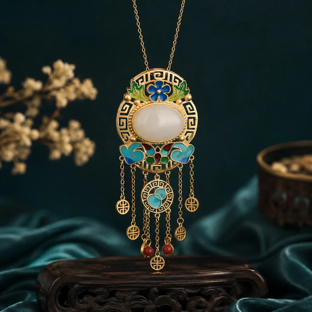 Auspicious Cloud Jade Court Tassel Pendant Necklace