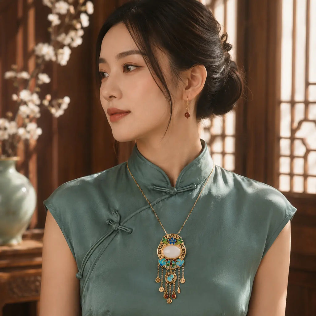Auspicious Cloud Jade Court Tassel Pendant Necklace