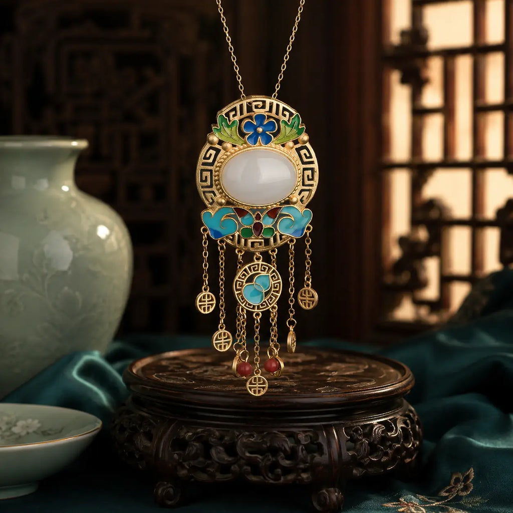 Auspicious Cloud Jade Court Tassel Pendant Necklace