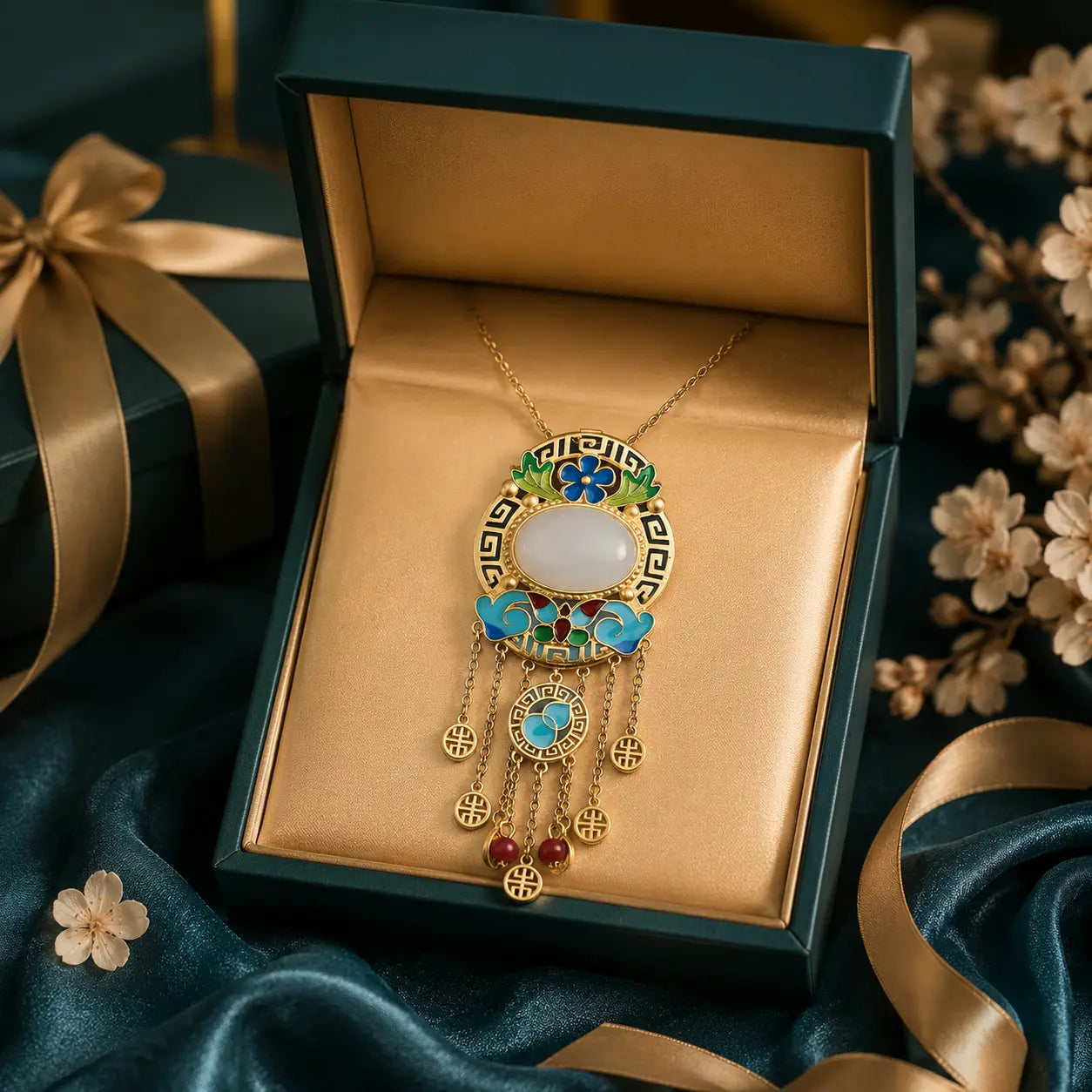 Auspicious Cloud Jade Court Tassel Pendant Necklace
