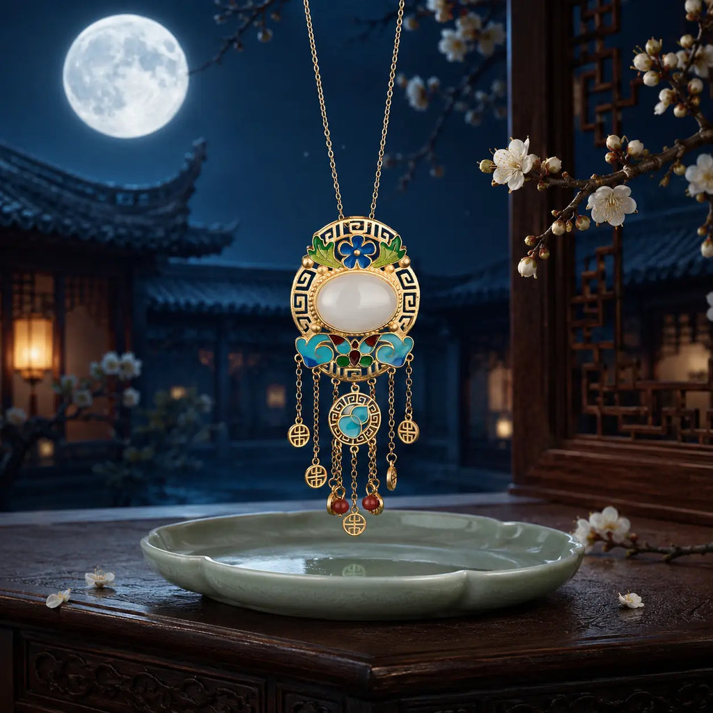 Auspicious Cloud Jade Court Tassel Pendant Necklace