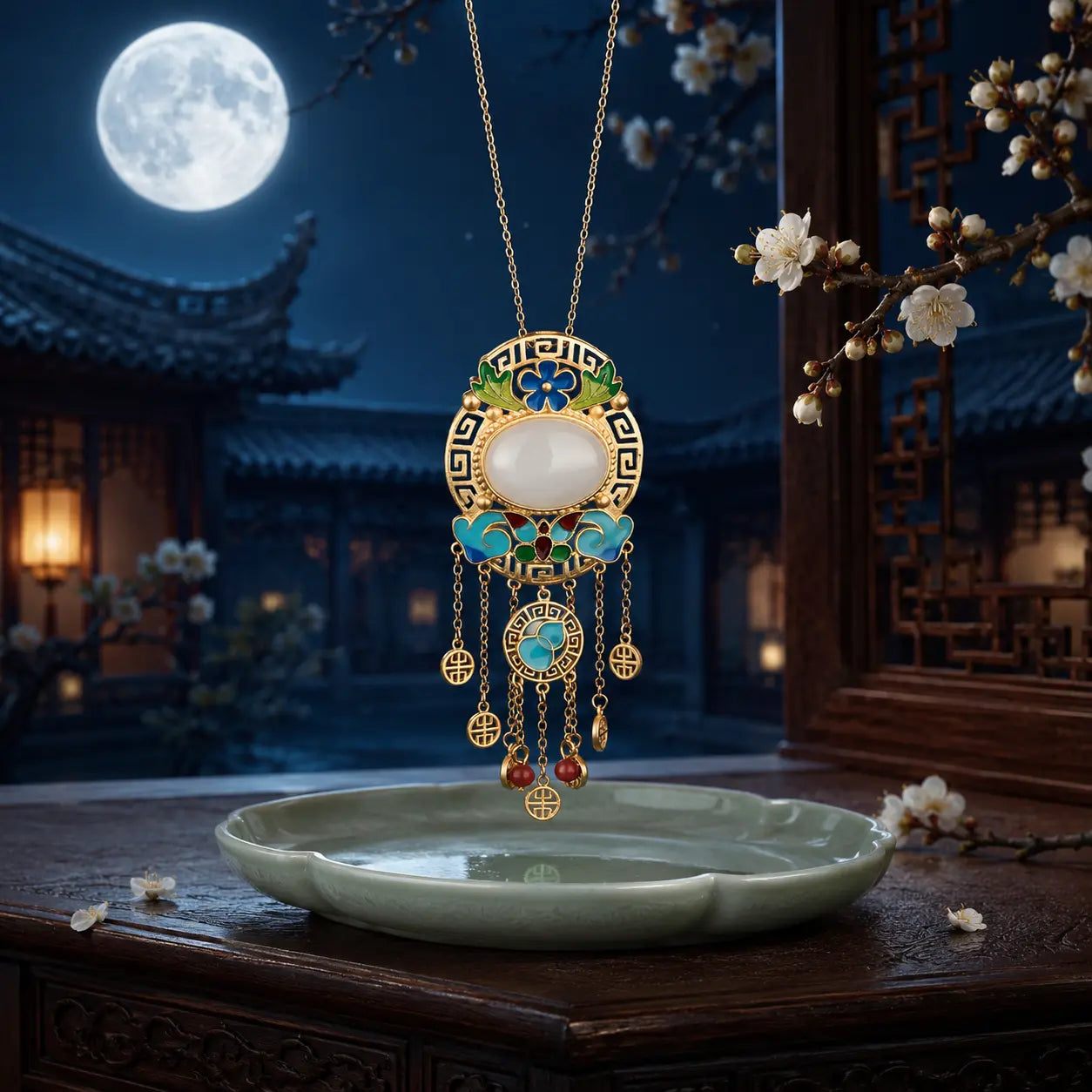Auspicious Cloud Jade Court Tassel Pendant Necklace