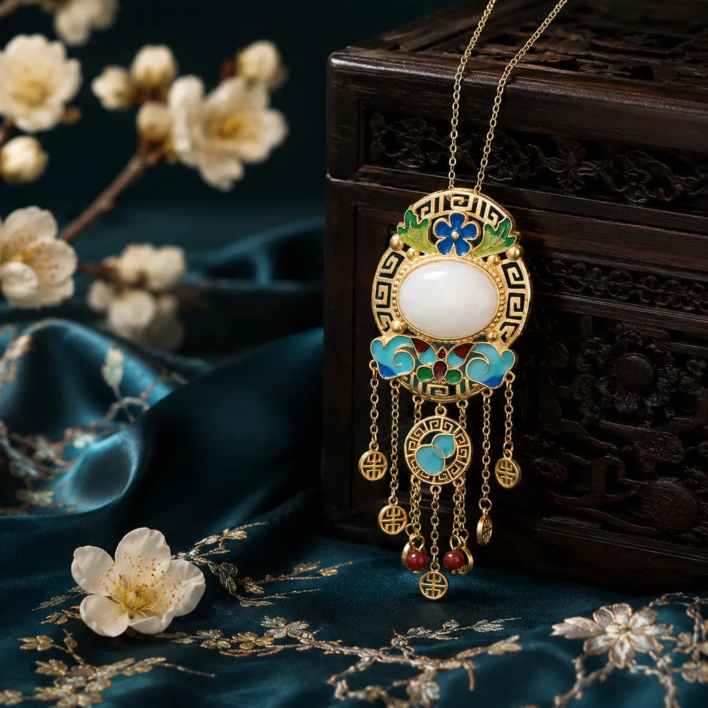 Auspicious Cloud Jade Court Tassel Pendant Necklace