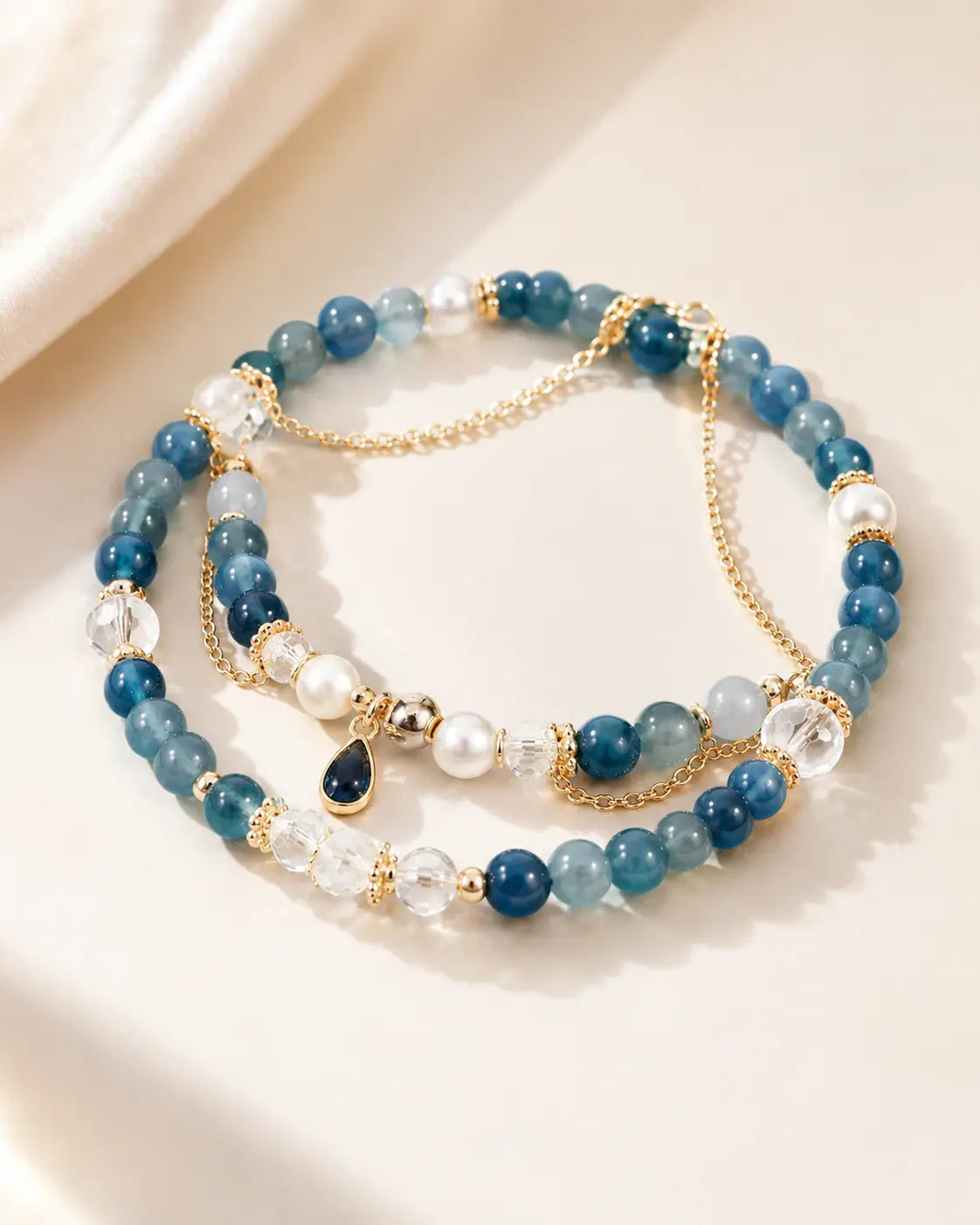 Azure Pearl & Jade-Tone Charm Bracelet