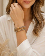 Mistwood Harmony Double-Layer Beaded Bracelet – Gray & Wood Tone Bracelet for Women