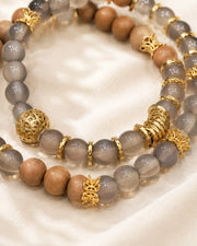 Mistwood Harmony Double-Layer Beaded Bracelet – Gray & Wood Tone Bracelet for Women