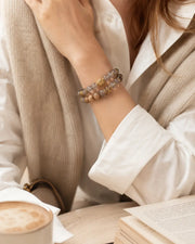 Mistwood Harmony Double-Layer Beaded Bracelet – Gray & Wood Tone Bracelet for Women
