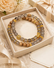 Mistwood Harmony Double-Layer Beaded Bracelet – Gray & Wood Tone Bracelet for Women
