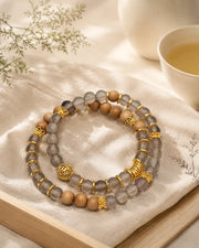 Mistwood Harmony Double-Layer Beaded Bracelet – Gray & Wood Tone Bracelet for Women