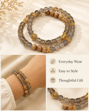 Mistwood Harmony Double-Layer Beaded Bracelet – Gray & Wood Tone Bracelet for Women