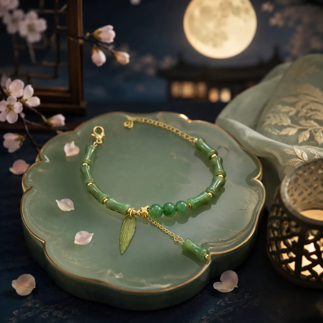 Emerald Bamboo Court Bead Bracelet