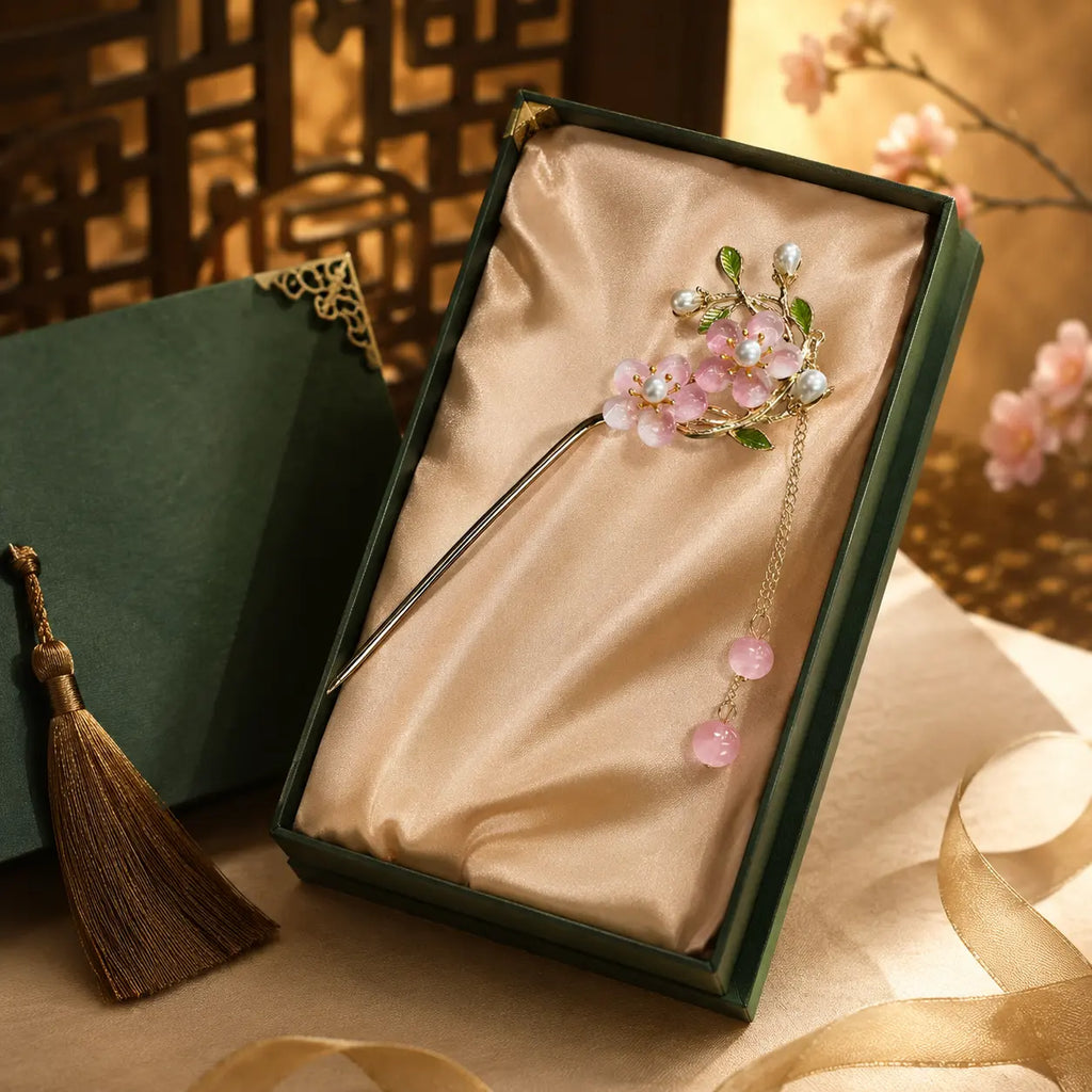 Blush Blossom Pearl Tassel Hairpin