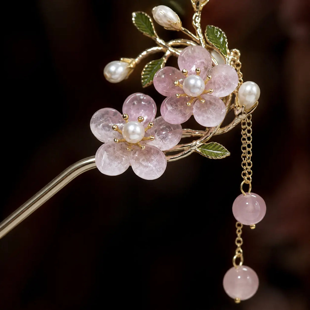 Blush Blossom Pearl Tassel Hairpin