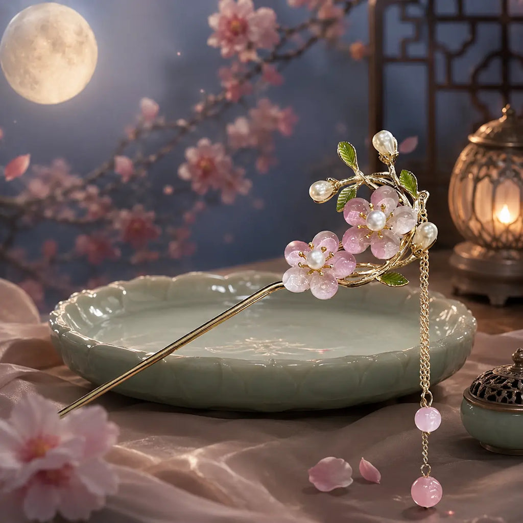 Blush Blossom Pearl Tassel Hairpin