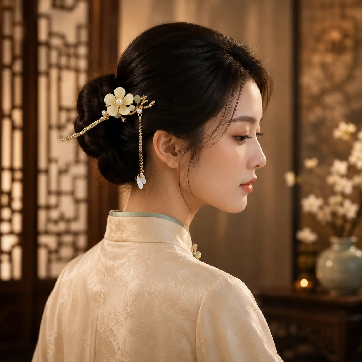 Ivory Blossom Court Tassel Hairpin
