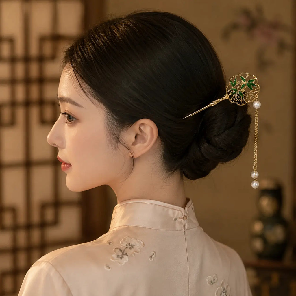 Bamboo Pearl Court Tassel Hairpin