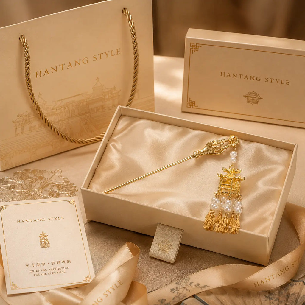 Golden Palace Lantern Pearl Tassel Hairpin