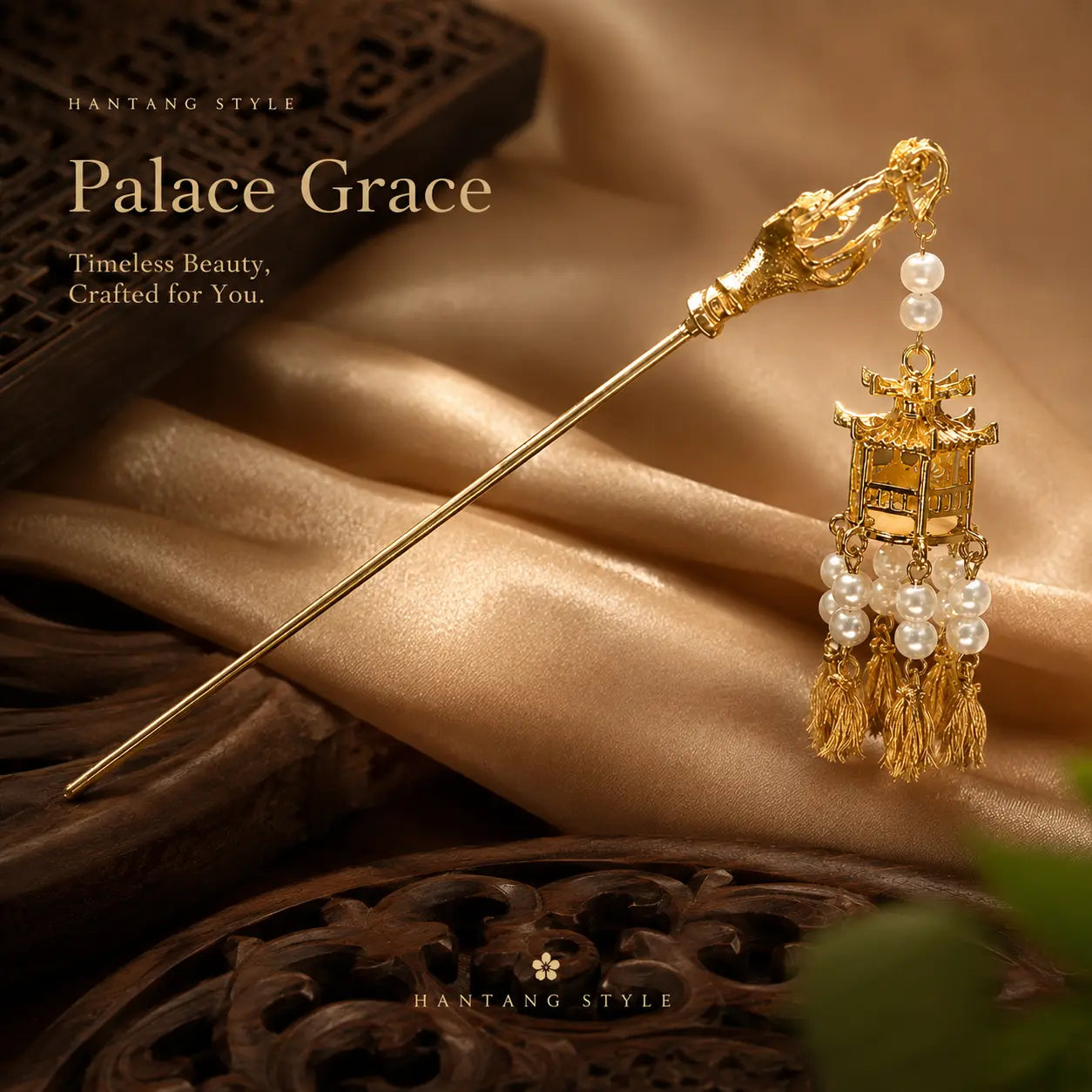 Golden Palace Lantern Pearl Tassel Hairpin