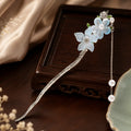 Misty Blue Blossom Pearl Tassel Hairpin