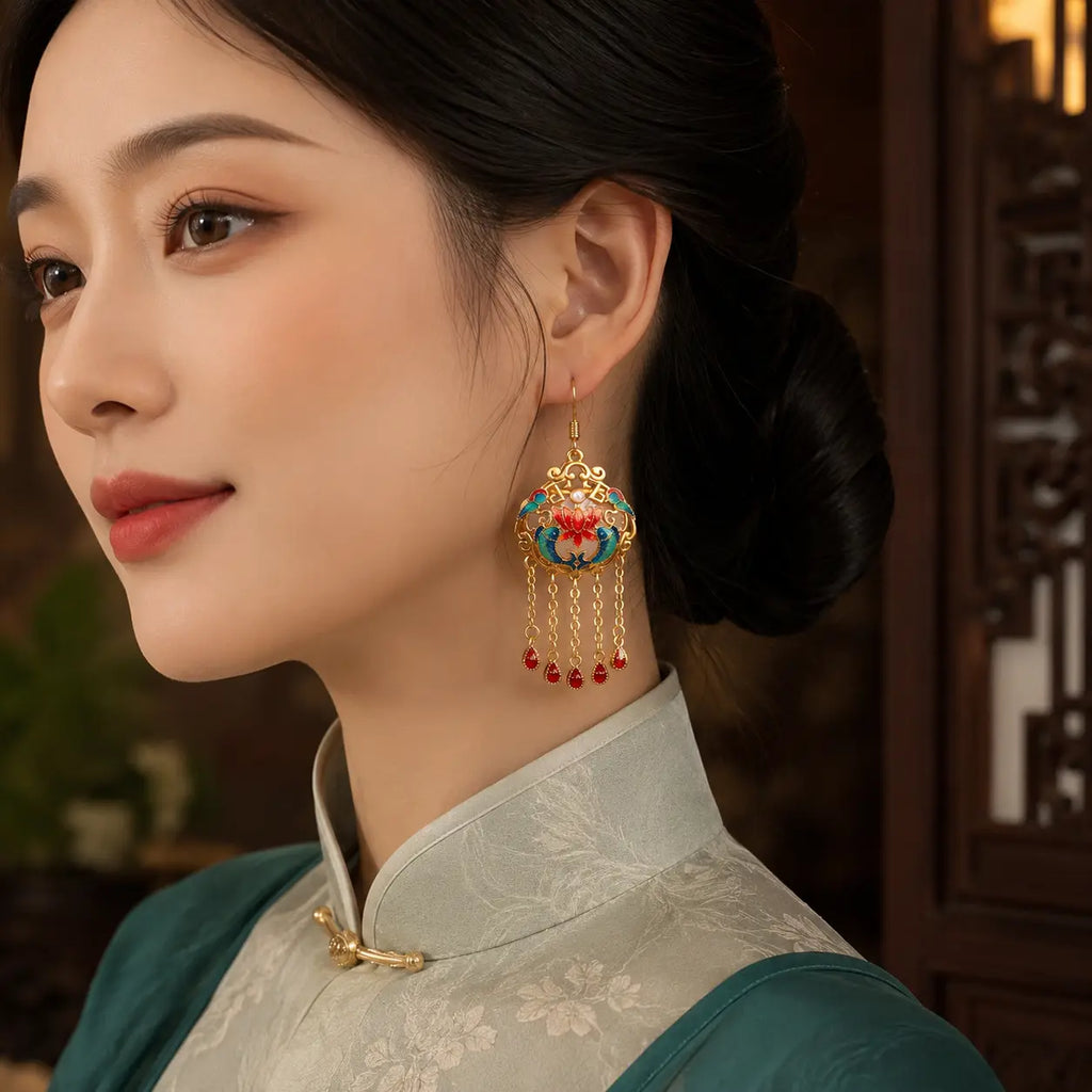 Imperial Lotus Tassel Drop Earrings