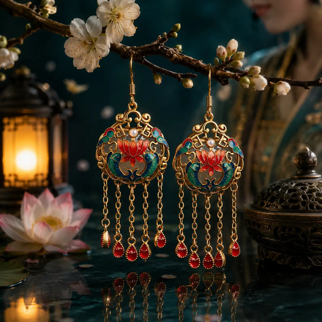 Imperial Lotus Tassel Drop Earrings