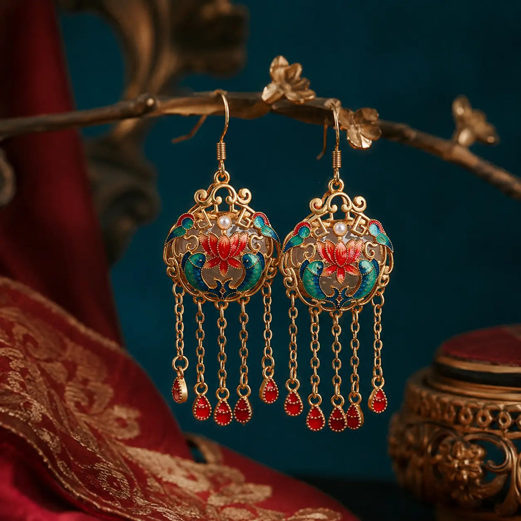 Imperial Lotus Tassel Drop Earrings