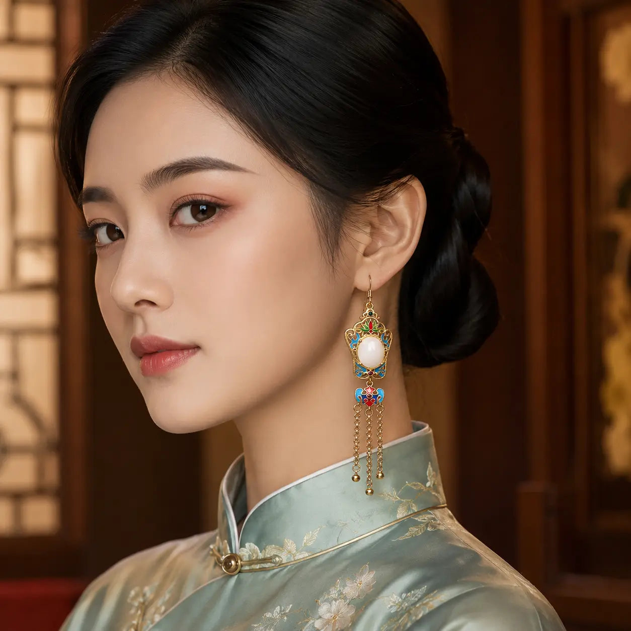 Empress Jade Court Tassel Drop Earrings