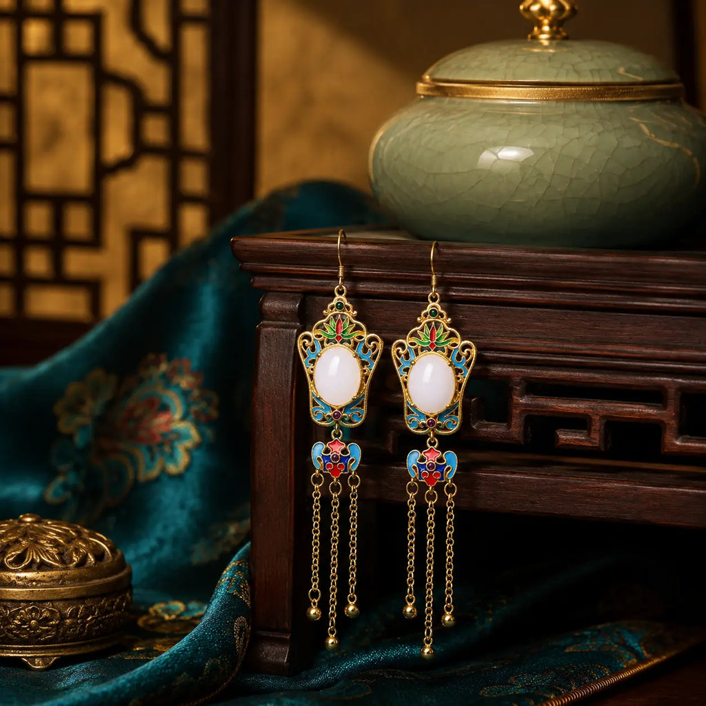 Empress Jade Court Tassel Drop Earrings